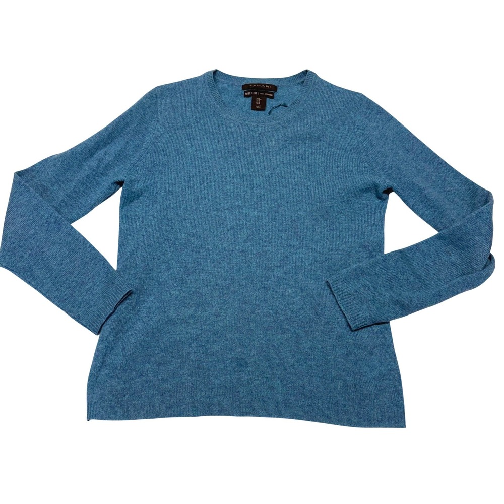 Tahari Pure Luxe 100% Cashmere old money cozy Sweater Blue Womens Small S